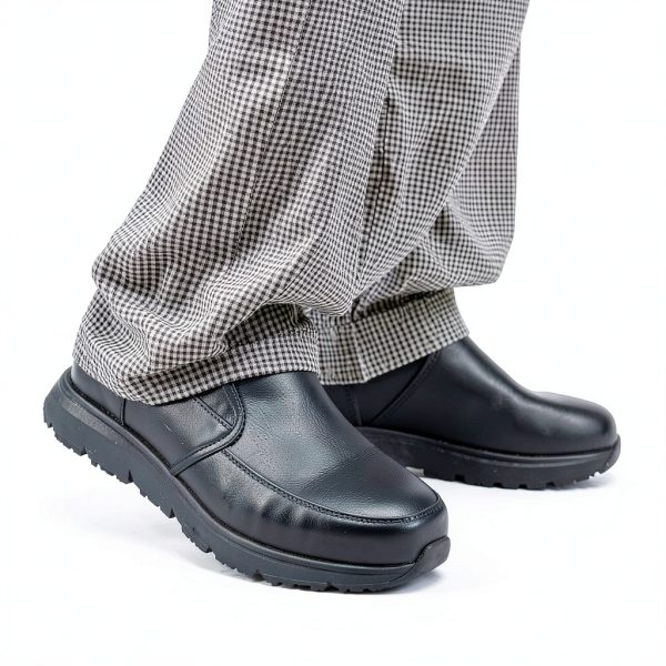HISEA Non Slip Work Shoes for Men, Water & Oil Resistant Leather Slip on Kitchen Shoes, Comfortable Mens Slip Resistant Chef Shoes for Restaurant Food Service, Lightweight Walking Shoes, Black-5
