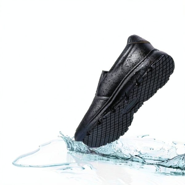 HISEA Non Slip Work Shoes for Men, Water & Oil Resistant Leather Slip on Kitchen Shoes, Comfortable Mens Slip Resistant Chef Shoes for Restaurant Food Service, Lightweight Walking Shoes, Black-3