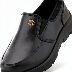 HISEA Non Slip Work Shoes for Men, Water & Oil Resistant Leather Slip on Kitchen Shoes, Comfortable Mens Slip Resistant Chef Shoes for Restaurant Food Service, Lightweight Walking Shoes, Black-0