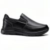 HISEA Non Slip Work Shoes for Men, Water & Oil Resistant Leather Slip on Kitchen Shoes, Comfortable Mens Slip Resistant Chef Shoes for Restaurant Food Service, Lightweight Walking Shoes, Black-1