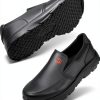 HISEA Non Slip Work Shoes for Men, Water & Oil Resistant Leather Slip on Kitchen Shoes, Comfortable Mens Slip Resistant Chef Shoes for Restaurant Food Service, Lightweight Walking Shoes, Black-6